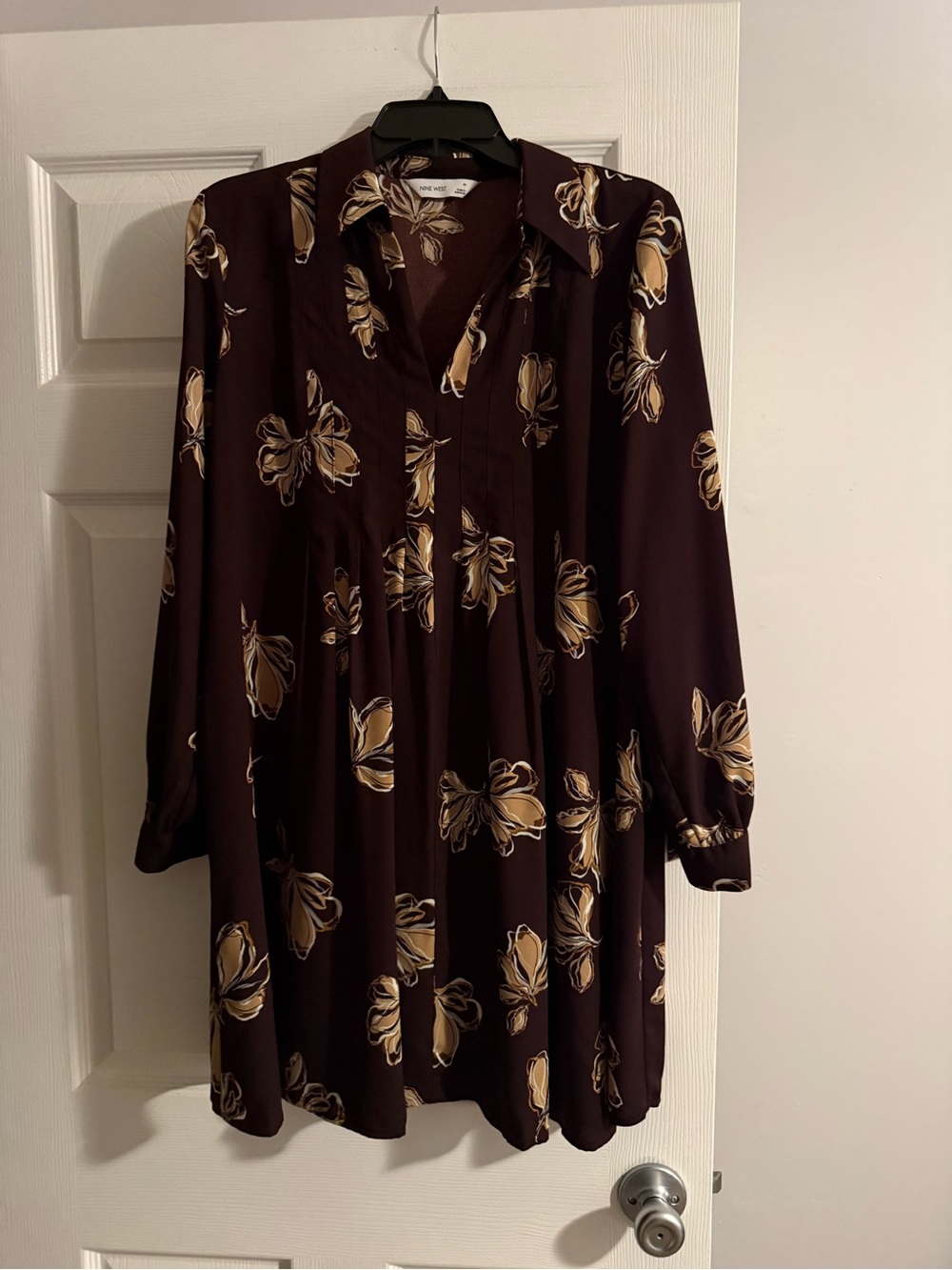 Women's Dark Brown Floral Long-Sleeve Dress